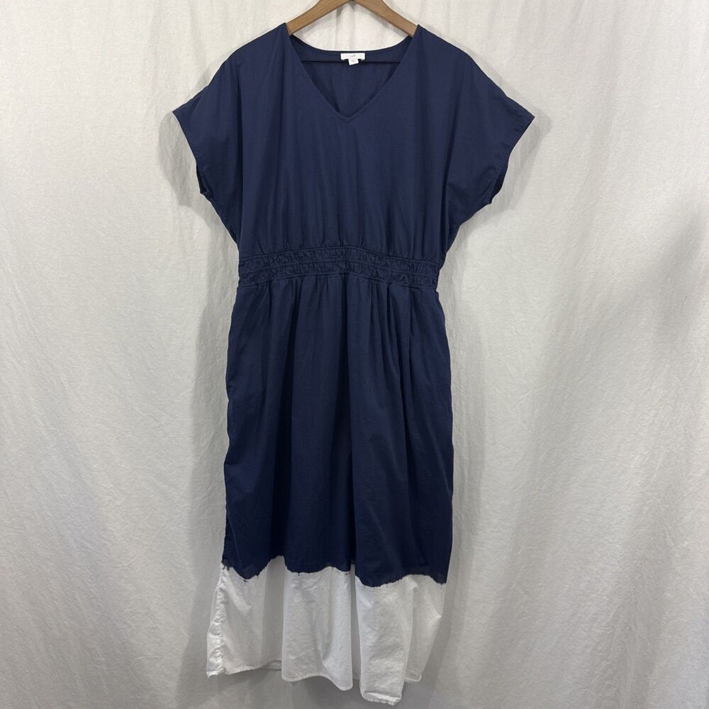 J. Jill Womens Sz M Blue Dip Dyed Midi Dress Coastal Beach Resortwear